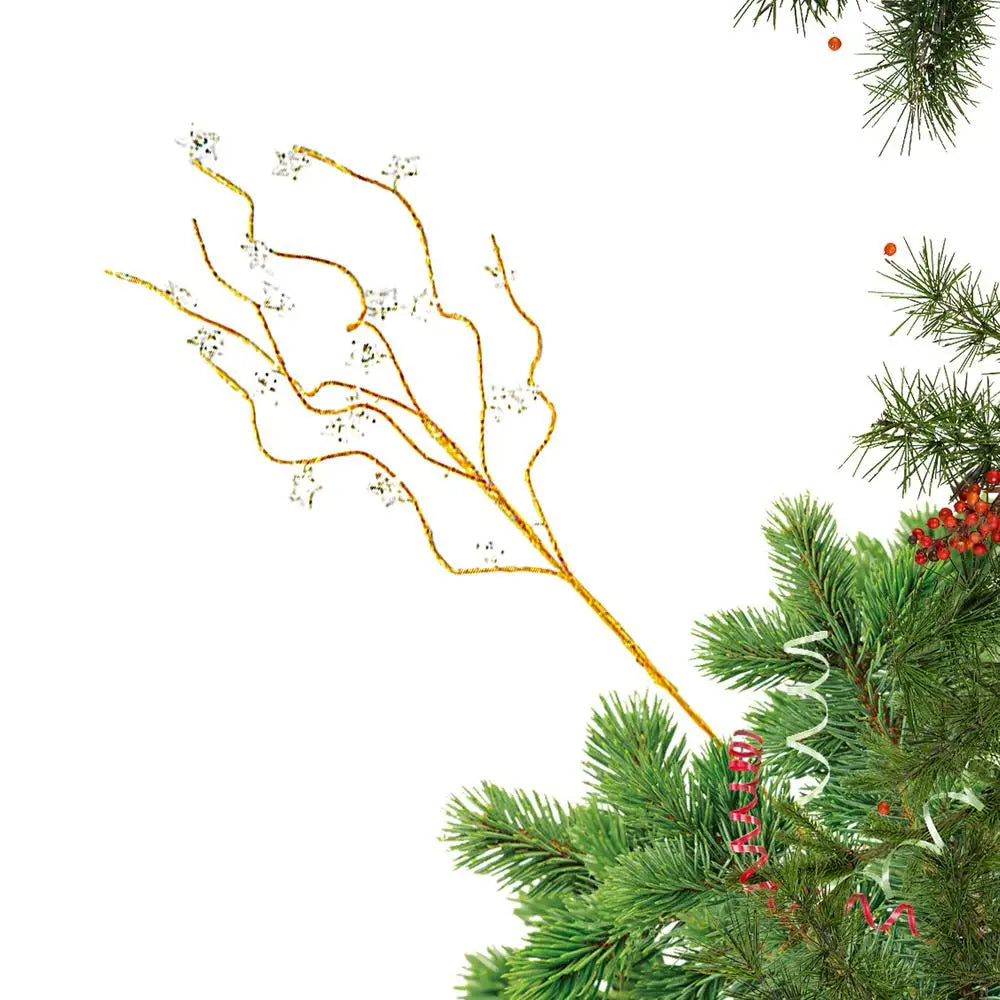 Ornements scintillants dorés pour sapin de Noël – Tiges décoratives brillantes pour arbre, guirlande ou centre de table festif
