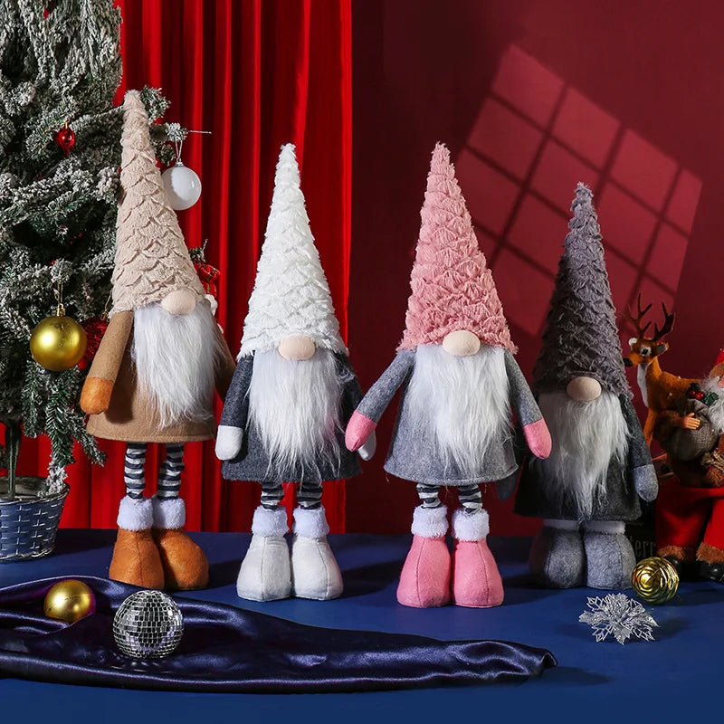 Gnome de Noël en peluche – Décoration scandinave avec jambes réglables et bonnet long, figurine festive douce et stable