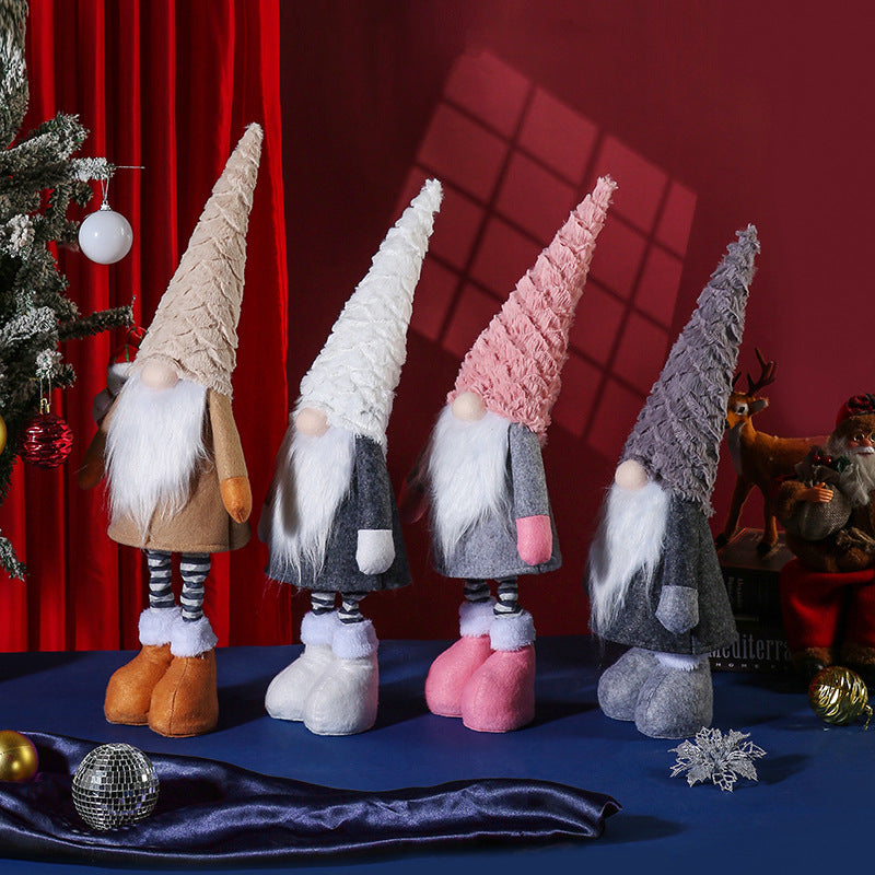 Gnome de Noël en peluche – Décoration scandinave avec jambes réglables et bonnet long, figurine festive douce et stable