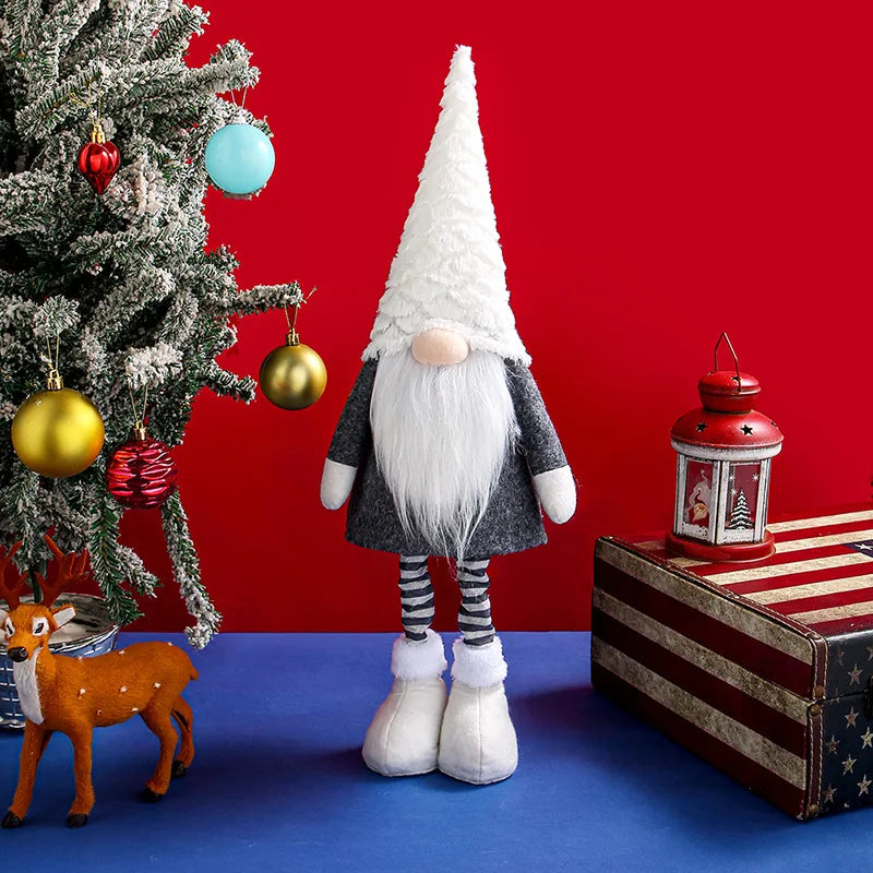Gnome de Noël en peluche – Décoration scandinave avec jambes réglables et bonnet long, figurine festive douce et stable