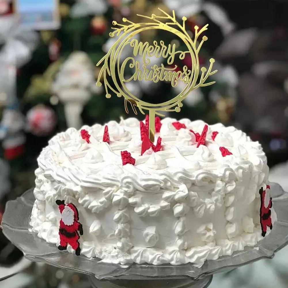 Décoration de gâteau de Noël – Cake topper acrylique “Merry Christmas” doré et festif