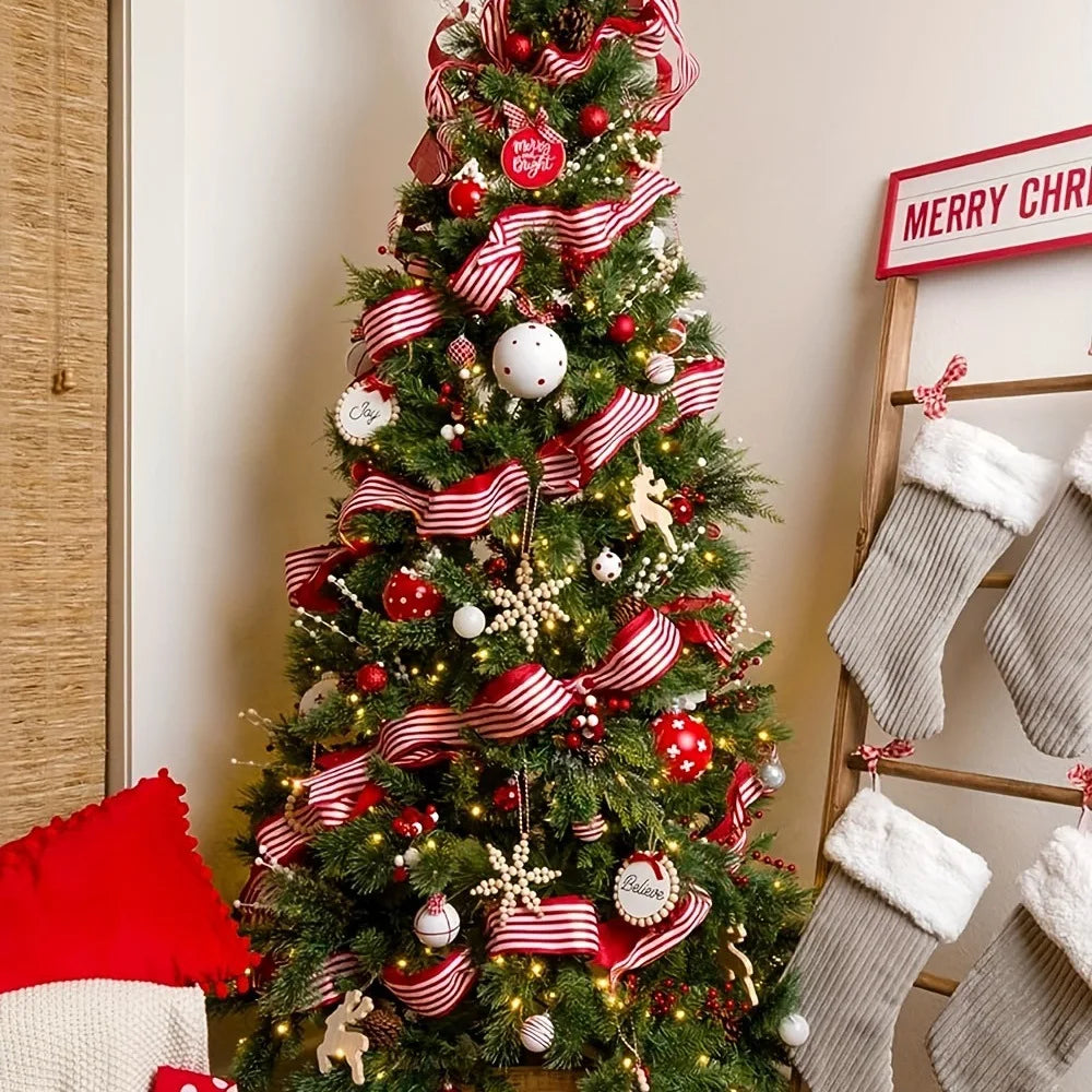 Ruban à damier rouge et blanc – Emballage cadeau et décoration de Noël pour sapin ou table