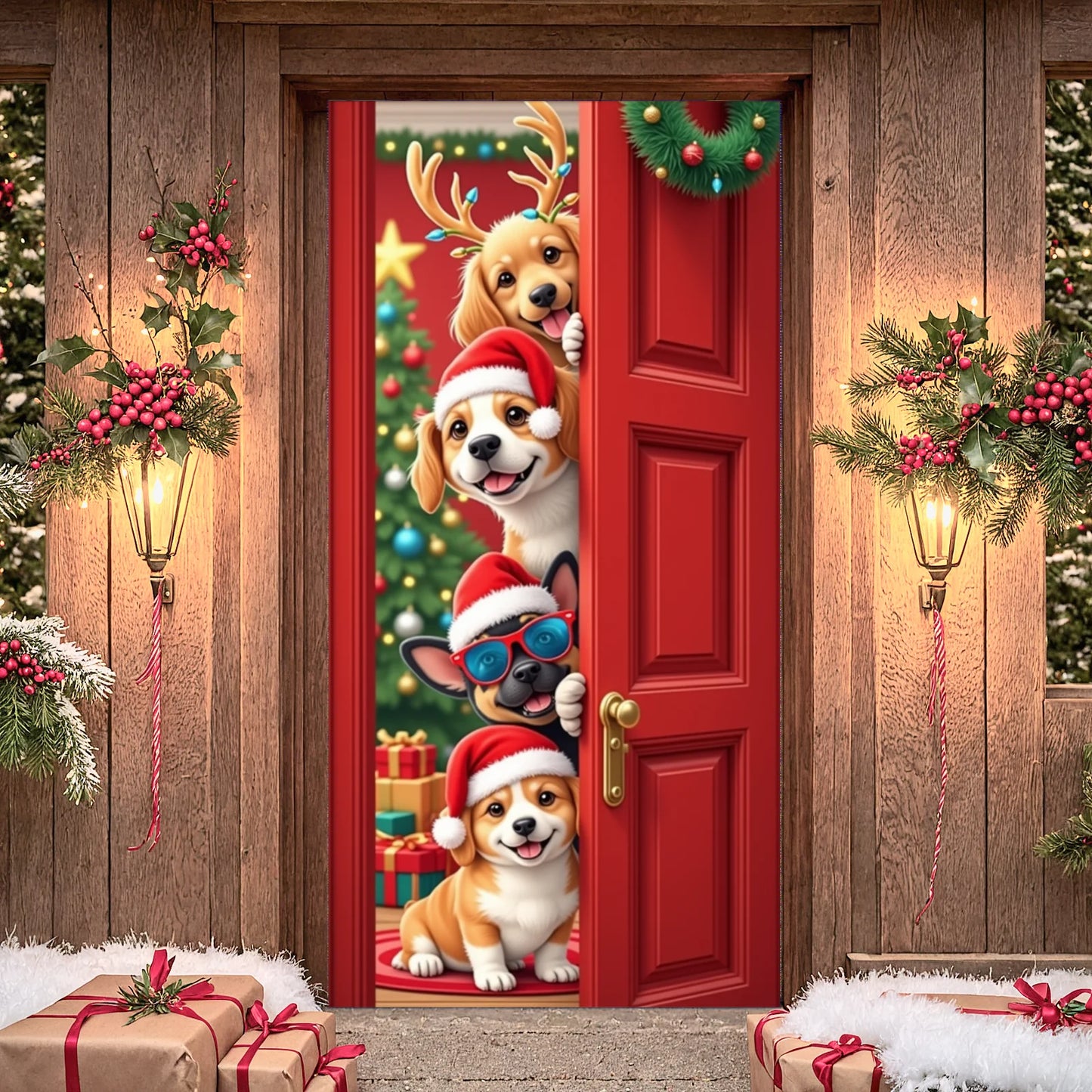 Bannière de Noël suspendue – Décoration de porte d’entrée Bonhomme de Neige, Père Noël ou Renne