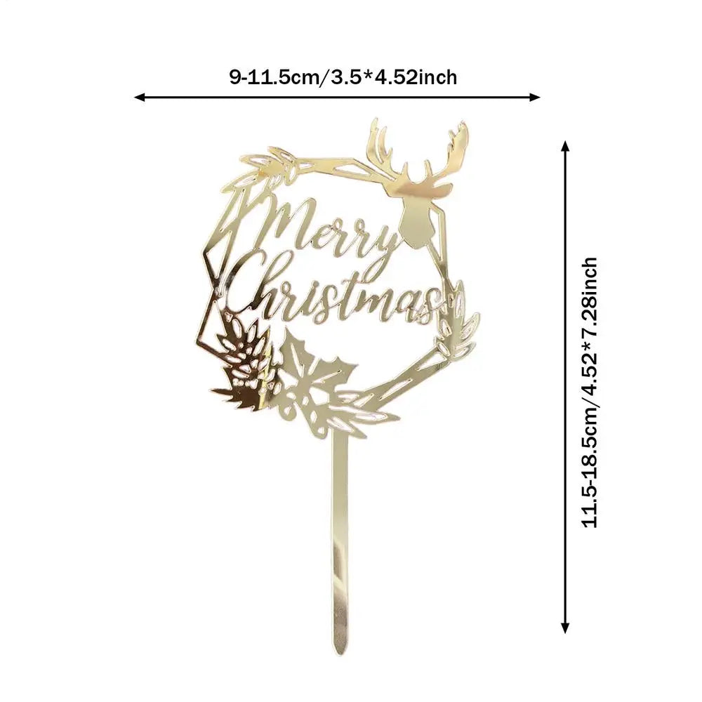 Décoration de gâteau de Noël – Cake topper acrylique “Merry Christmas” doré et festif