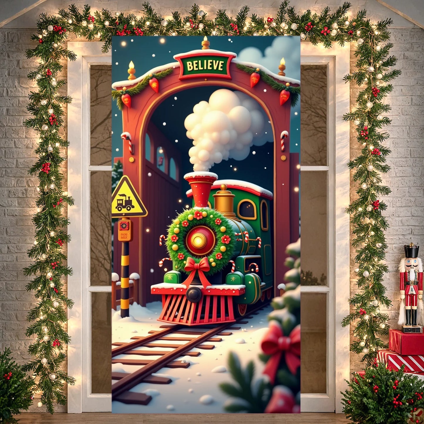 Bannière de Noël suspendue – Décoration de porte d’entrée Bonhomme de Neige, Père Noël ou Renne