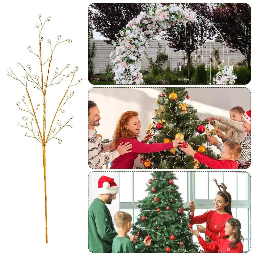 Ornements scintillants dorés pour sapin de Noël – Tiges décoratives brillantes pour arbre, guirlande ou centre de table festif