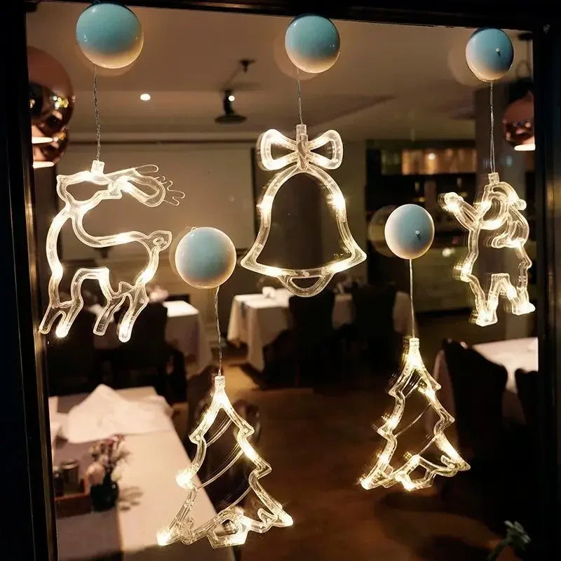 Guirlande lumineuse flocon de neige et Père Noël – Décoration de fenêtre à ventouse LED de Noël