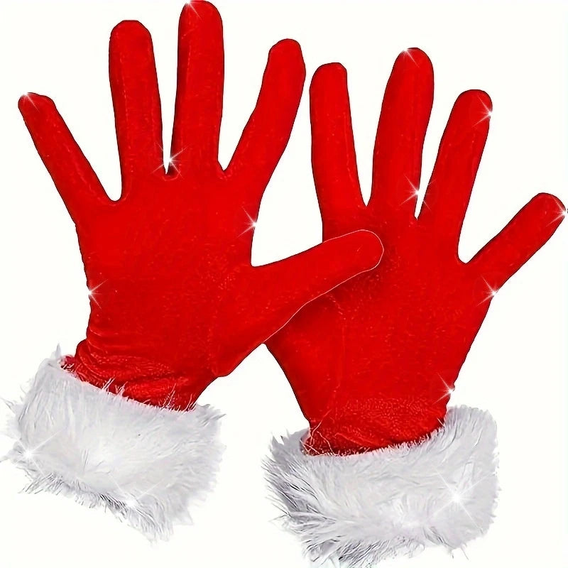 Gants de Père Noël en peluche – Accessoire doux et chaud pour les fêtes de Noël