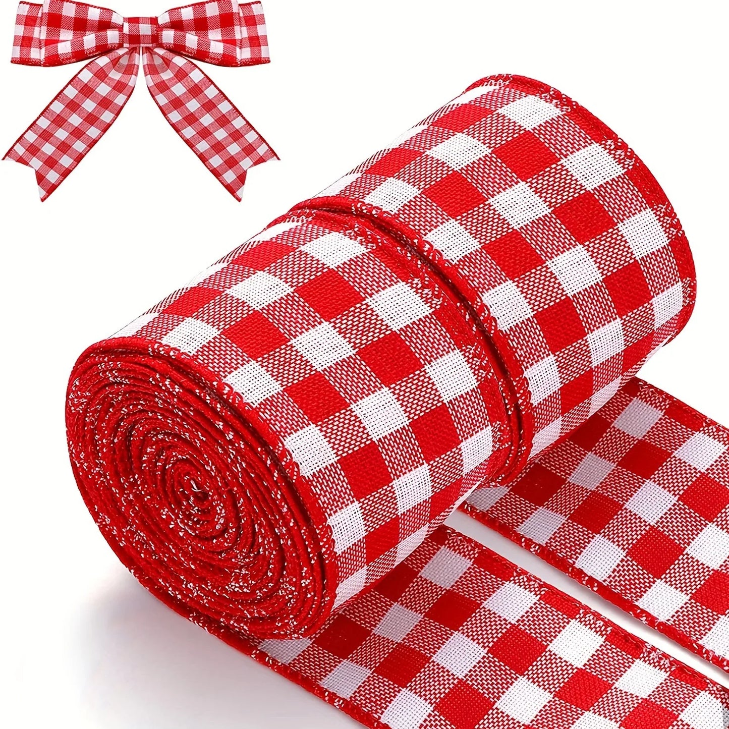 Ruban à damier rouge et blanc – Emballage cadeau et décoration de Noël pour sapin ou table