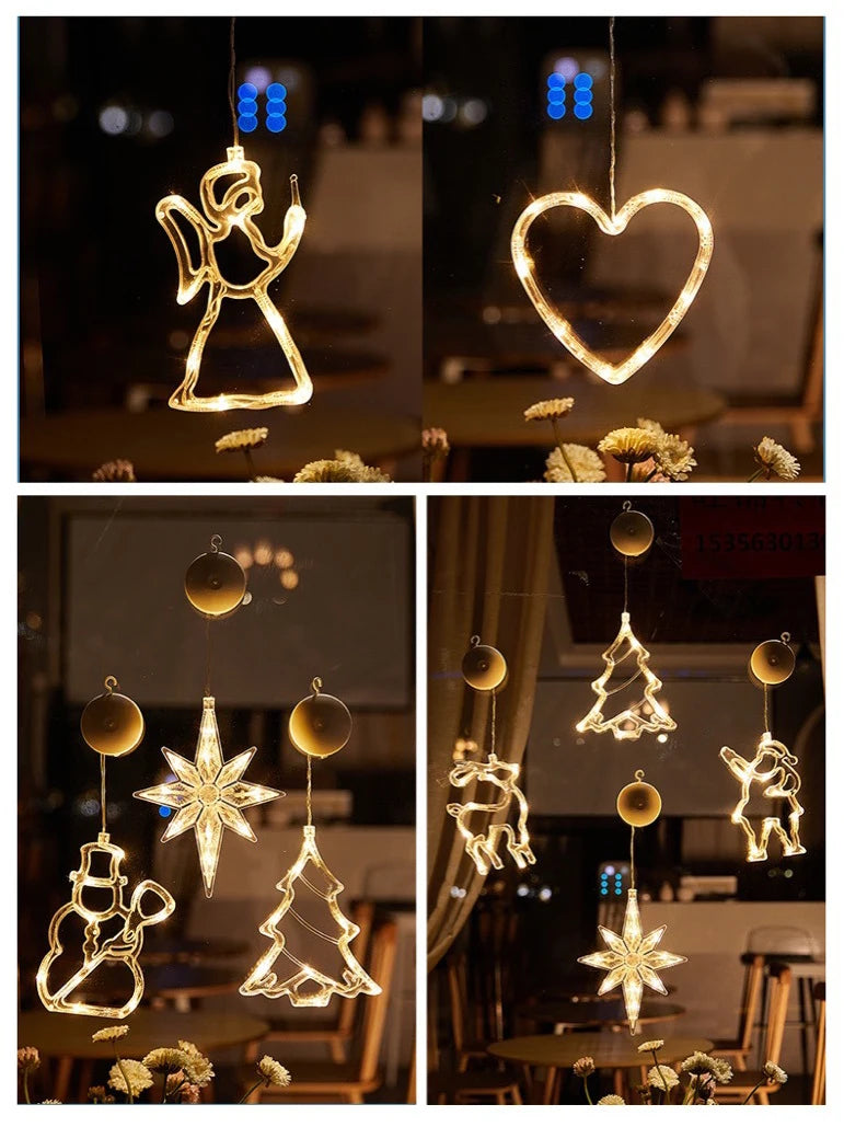 Lampes suspendues de Noël – Décorations lumineuses à ventouse pour fenêtre ou intérieur