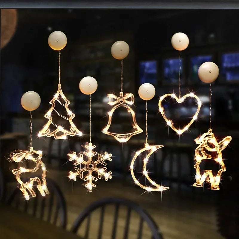 Guirlande lumineuse flocon de neige et Père Noël – Décoration de fenêtre à ventouse LED de Noël