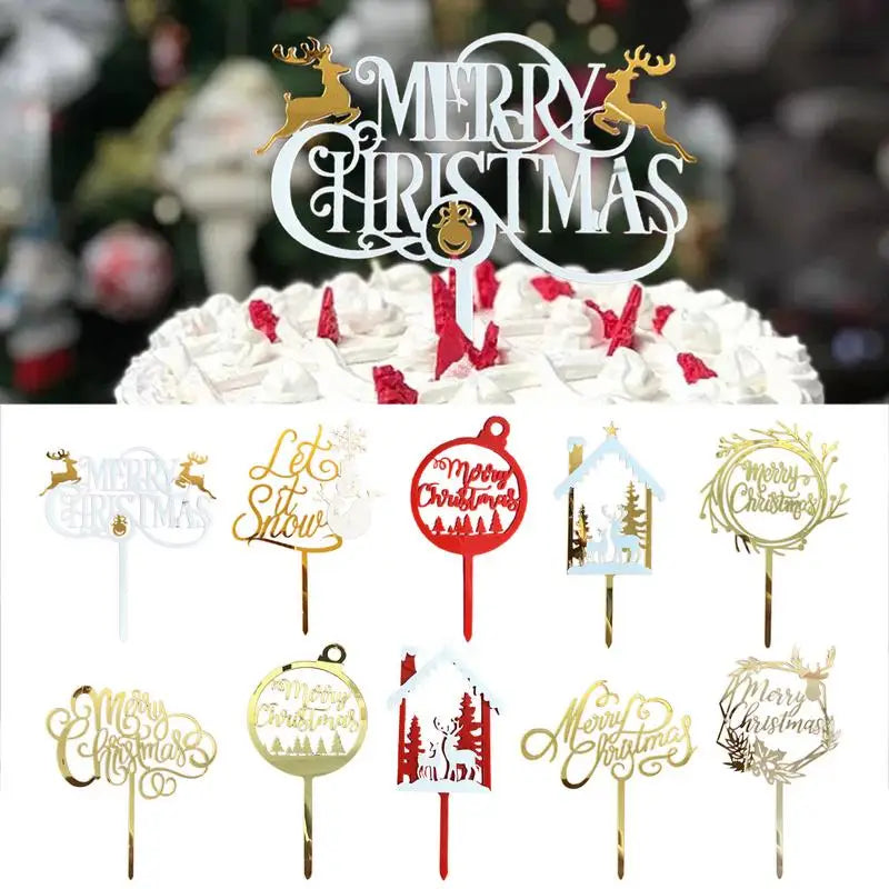 Décoration de gâteau de Noël – Cake topper acrylique “Merry Christmas” doré et festif