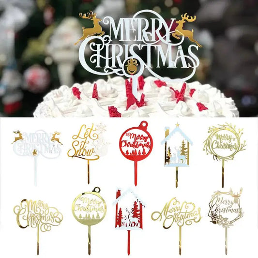 Décoration de gâteau de Noël – Cake topper acrylique “Merry Christmas” doré et festif