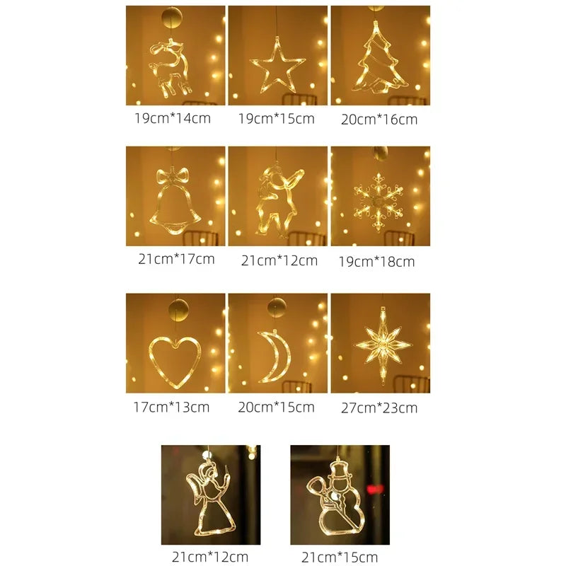 Guirlande lumineuse flocon de neige et Père Noël – Décoration de fenêtre à ventouse LED de Noël
