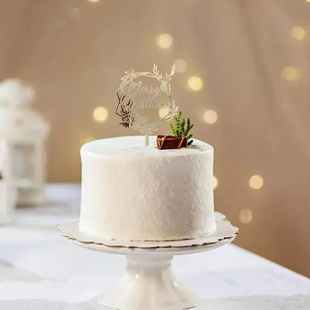 Décoration de gâteau de Noël – Cake topper acrylique “Merry Christmas” doré et festif