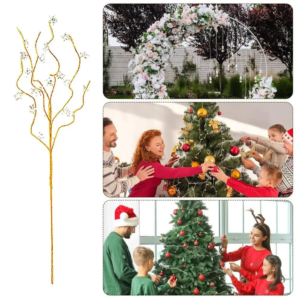 Ornements scintillants dorés pour sapin de Noël – Tiges décoratives brillantes pour arbre, guirlande ou centre de table festif