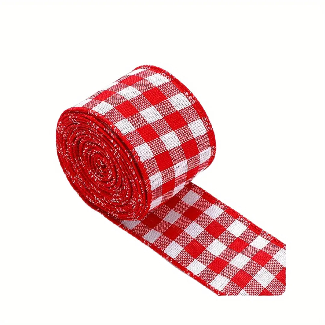 Ruban à damier rouge et blanc – Emballage cadeau et décoration de Noël pour sapin ou table