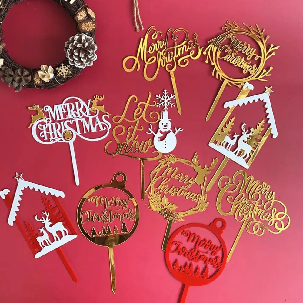 Décoration de gâteau de Noël – Cake topper acrylique “Merry Christmas” doré et festif