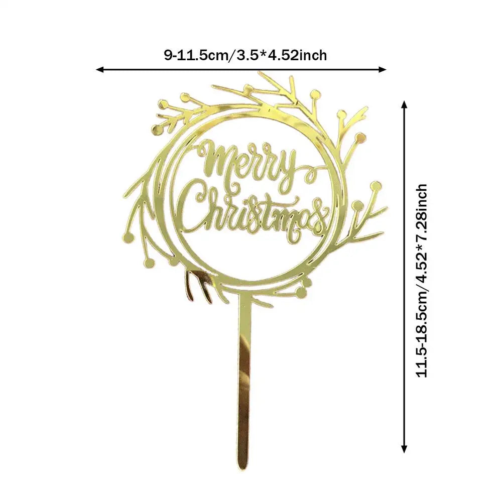 Décoration de gâteau de Noël – Cake topper acrylique “Merry Christmas” doré et festif
