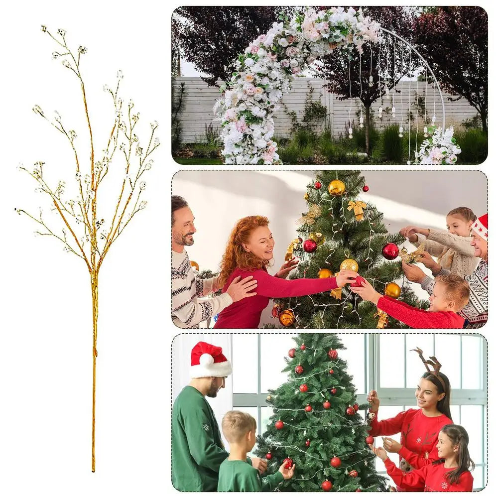 Ornements scintillants dorés pour sapin de Noël – Tiges décoratives brillantes pour arbre, guirlande ou centre de table festif