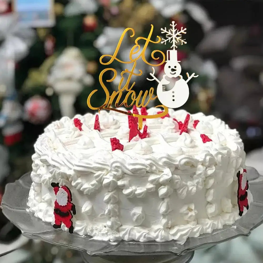 Décoration de gâteau de Noël – Cake topper acrylique “Merry Christmas” doré et festif