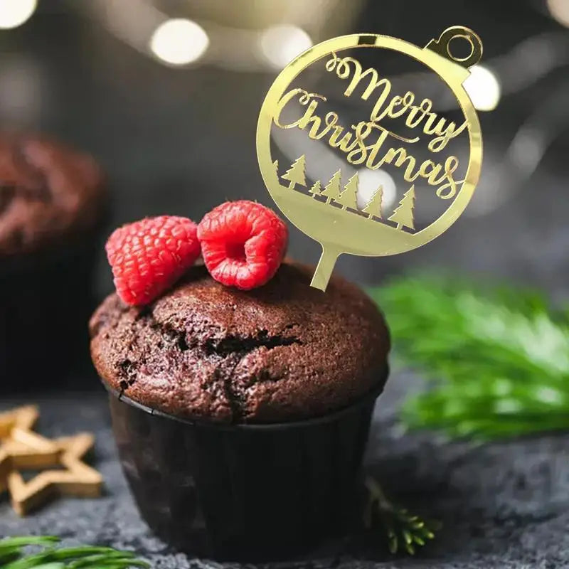 Décoration de gâteau de Noël – Cake topper acrylique “Merry Christmas” doré et festif