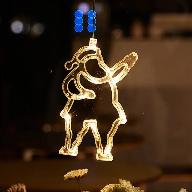 Guirlande lumineuse flocon de neige et Père Noël – Décoration de fenêtre à ventouse LED de Noël
