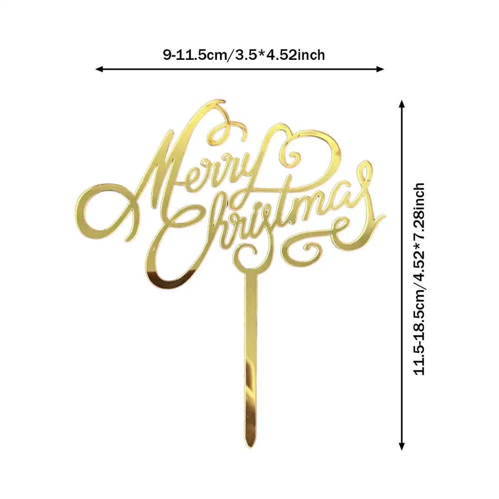 Décoration de gâteau de Noël – Cake topper acrylique “Merry Christmas” doré et festif