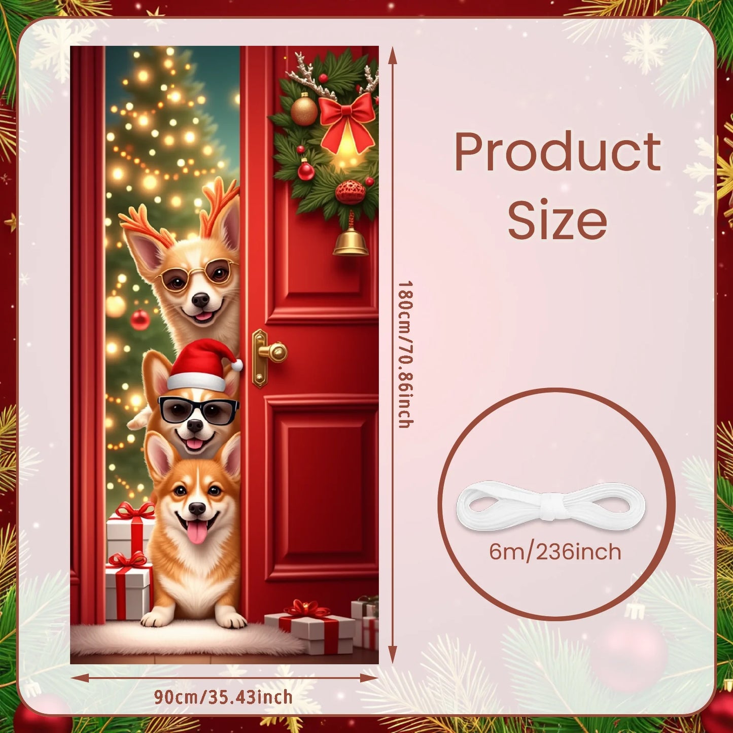 Bannière de Noël suspendue – Décoration de porte d’entrée Bonhomme de Neige, Père Noël ou Renne