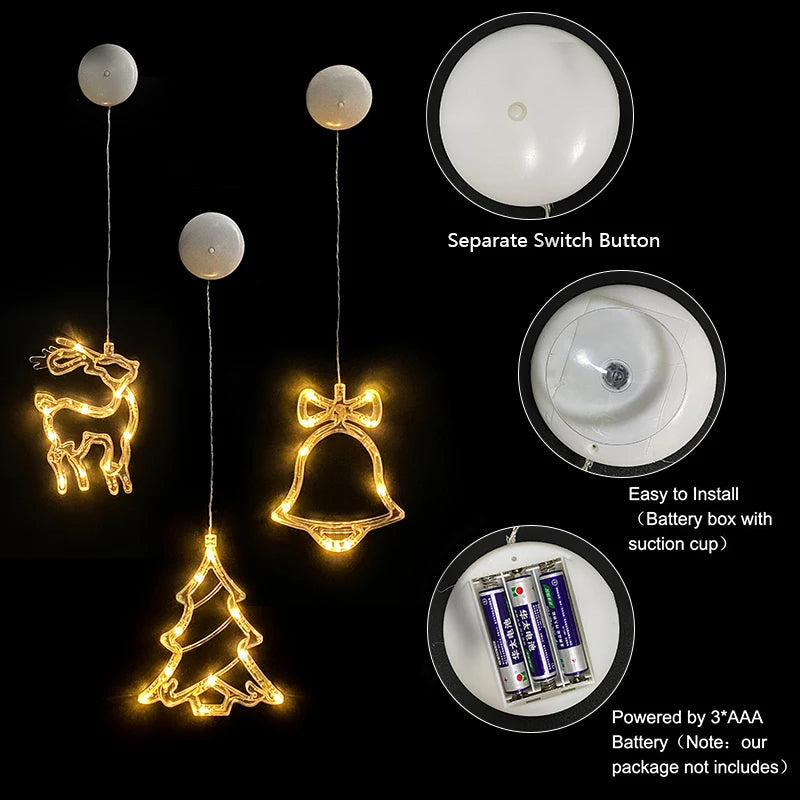 Lampes suspendues de Noël – Décorations lumineuses à ventouse pour fenêtre ou intérieur
