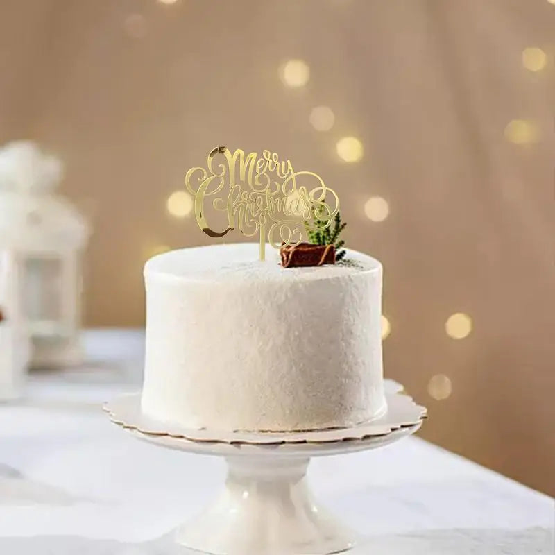 Décoration de gâteau de Noël – Cake topper acrylique “Merry Christmas” doré et festif