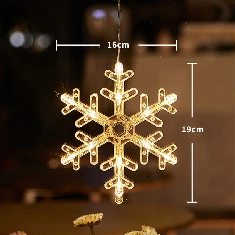 Guirlande lumineuse flocon de neige et Père Noël – Décoration de fenêtre à ventouse LED de Noël