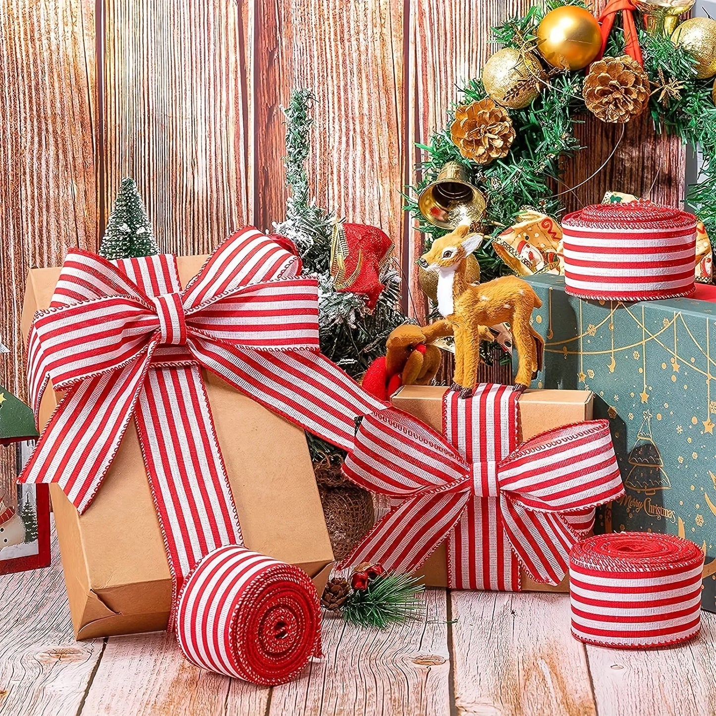 Ruban à damier rouge et blanc – Emballage cadeau et décoration de Noël pour sapin ou table