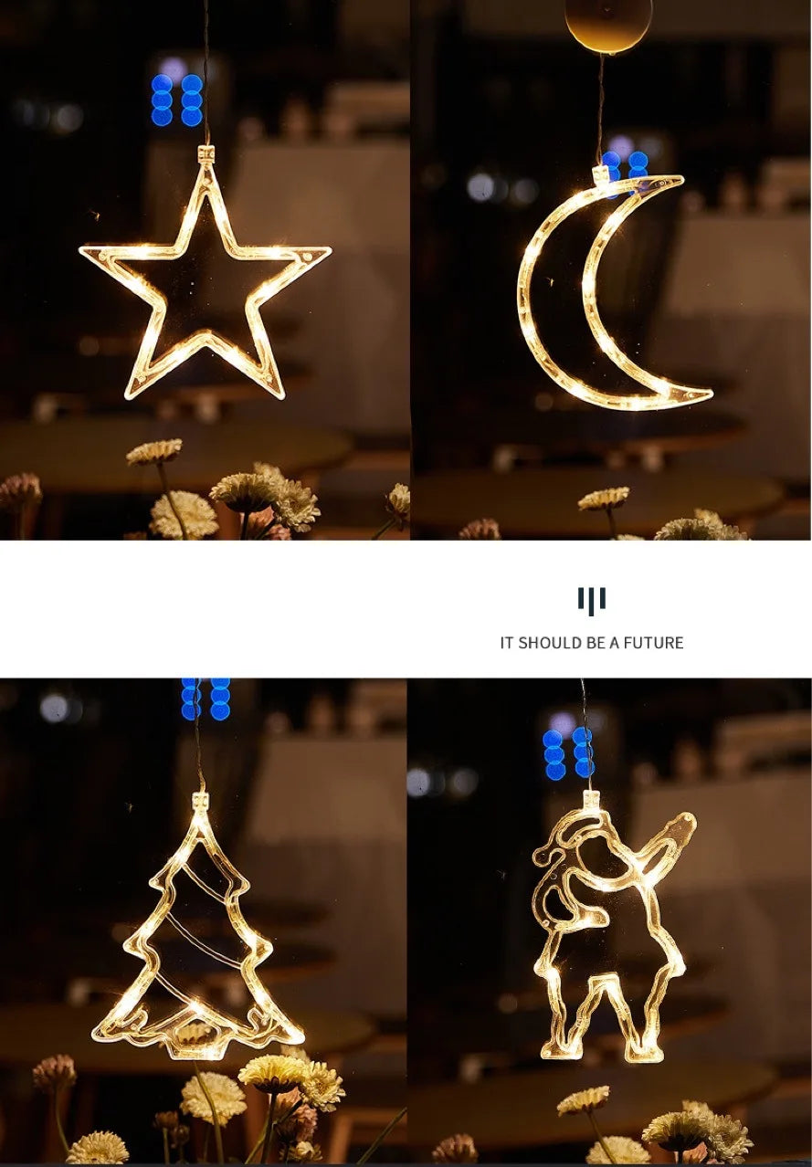Lampes suspendues de Noël – Décorations lumineuses à ventouse pour fenêtre ou intérieur