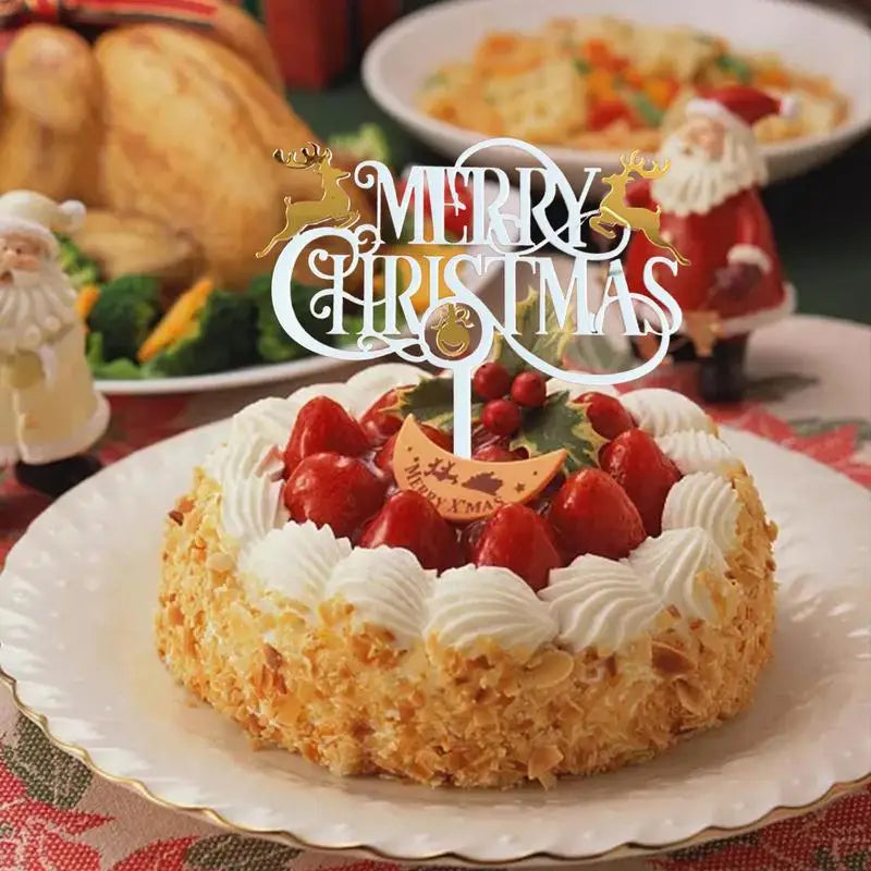 Décoration de gâteau de Noël – Cake topper acrylique “Merry Christmas” doré et festif