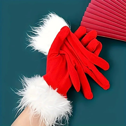 Gants de Père Noël en peluche – Accessoire doux et chaud pour les fêtes de Noël
