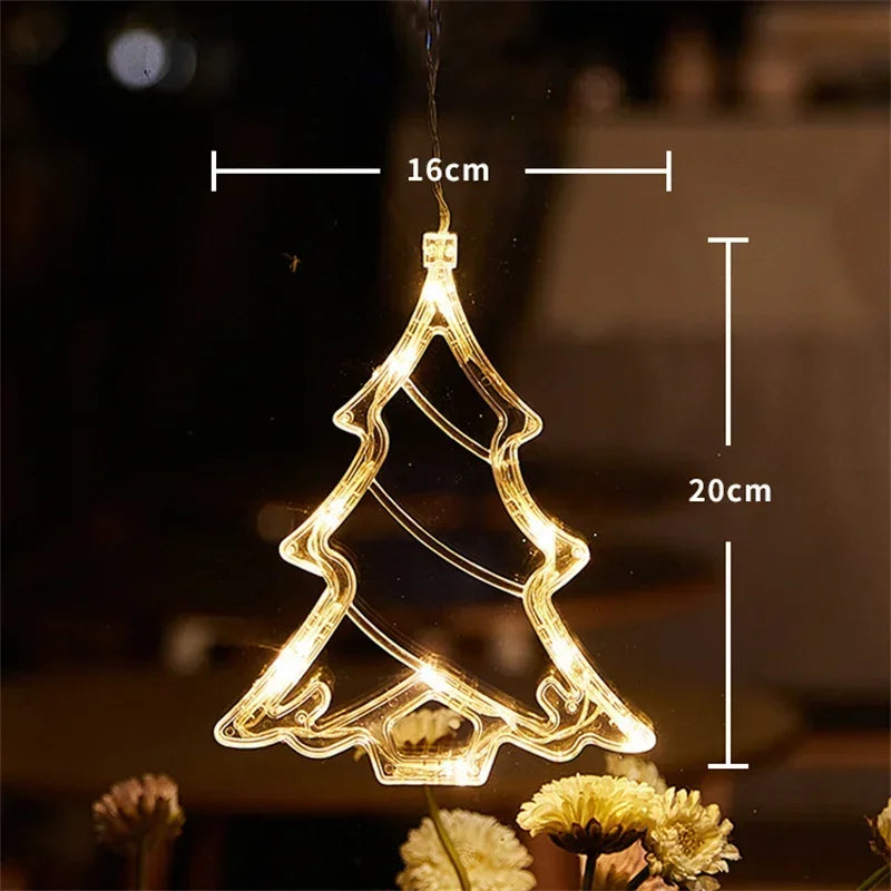 Guirlande lumineuse flocon de neige et Père Noël – Décoration de fenêtre à ventouse LED de Noël