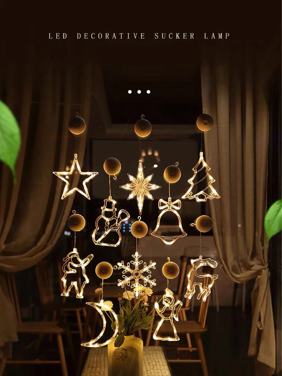 Lampes suspendues de Noël – Décorations lumineuses à ventouse pour fenêtre ou intérieur