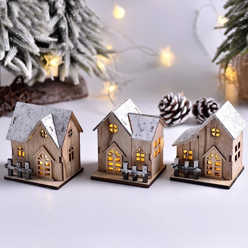 Maison lumineuse en bois LED – Cabane décorative de Noël pour intérieur ou sapin